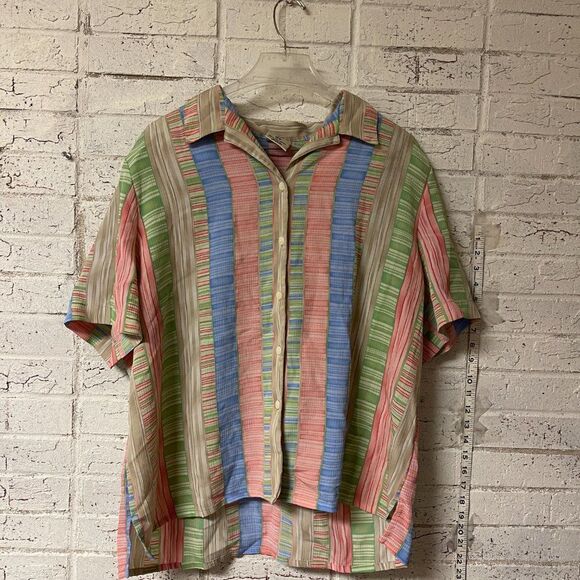 Allison Daley Striped Short Sleeve Button Down Blouse Plus Size Curvy 18W - Picture 2 of 10